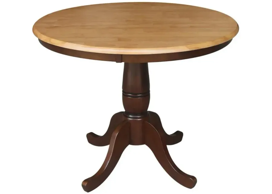 John Thomas Dining Essentials 36 Inch Round Table Top with 30 Inch Traditional Pedestal Base in Cinnamon/Espresso-36