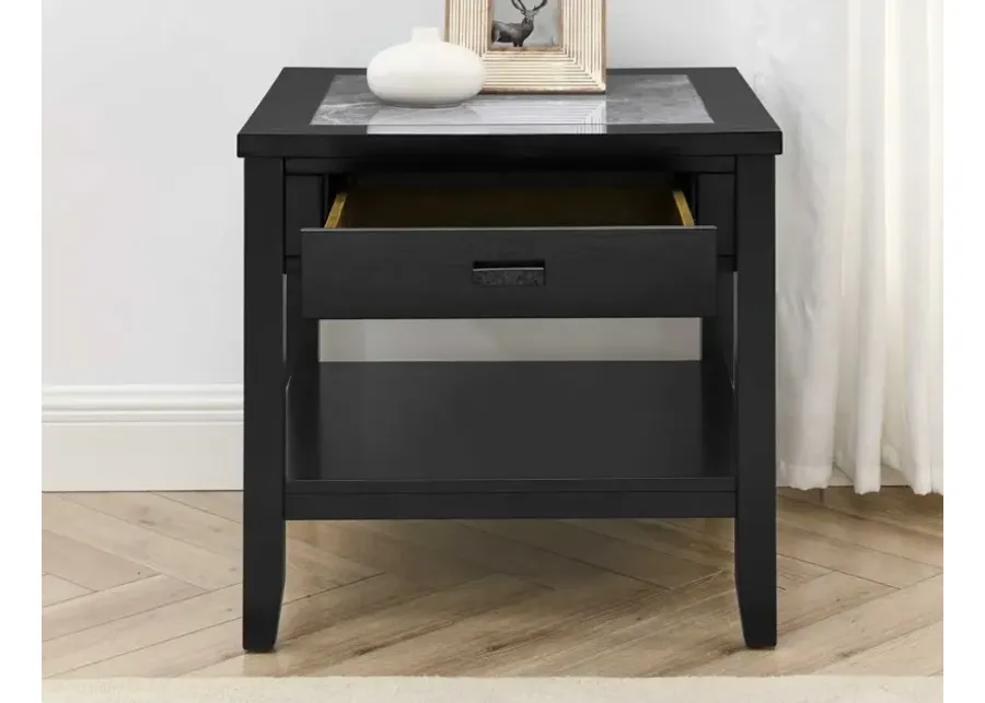 Steve Silver Garvine Gray Sintered Stone End Table In Midnight Finish-25