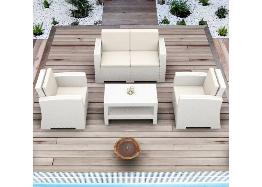Compamia Monaco Resin 4-Piece White Sunbrella Natural Cushion Outdoor Lounge Set
