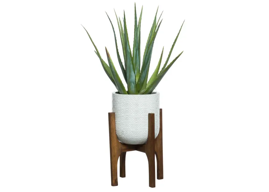 Lux Art Aloe in White Textured Plant Stand-19