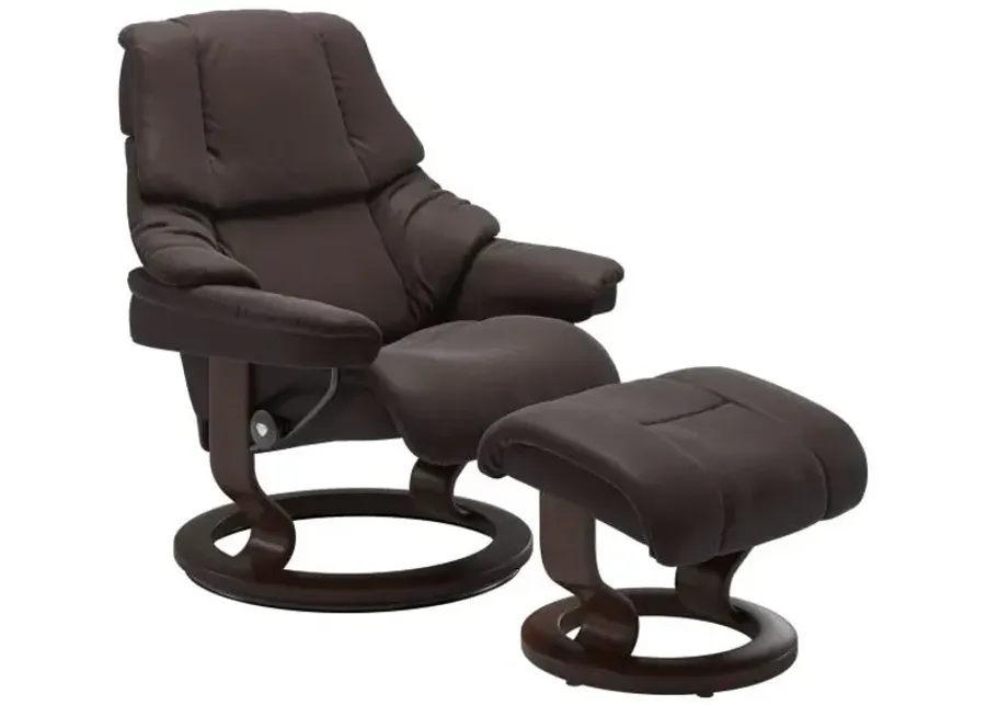 Stressless Reno Large Chair & Ottoman Paloma Chococlate Classic Base Brown Finish-34.5