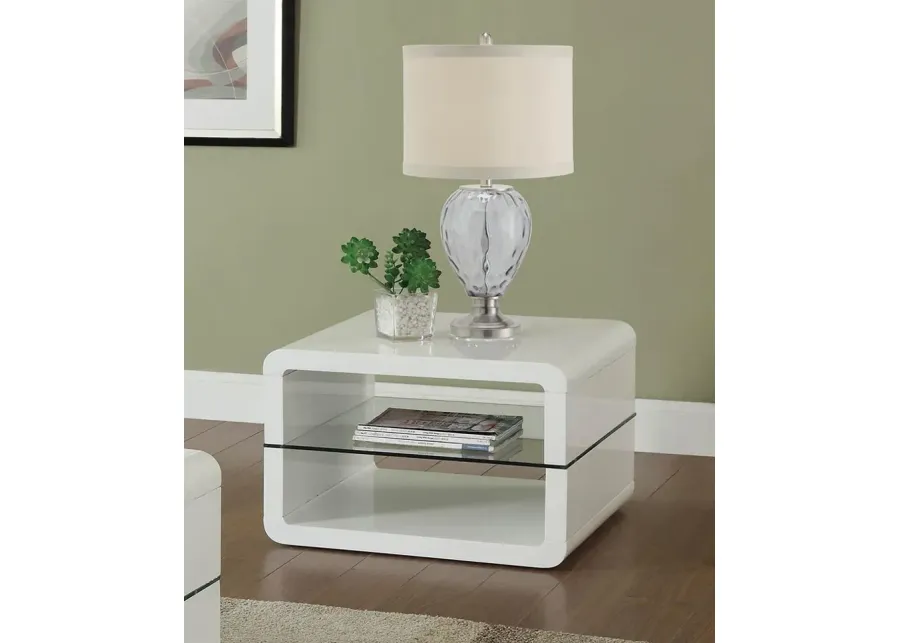 Coaster Elana 1-Shelf Rectangular Side End Table White High Gloss-23.5