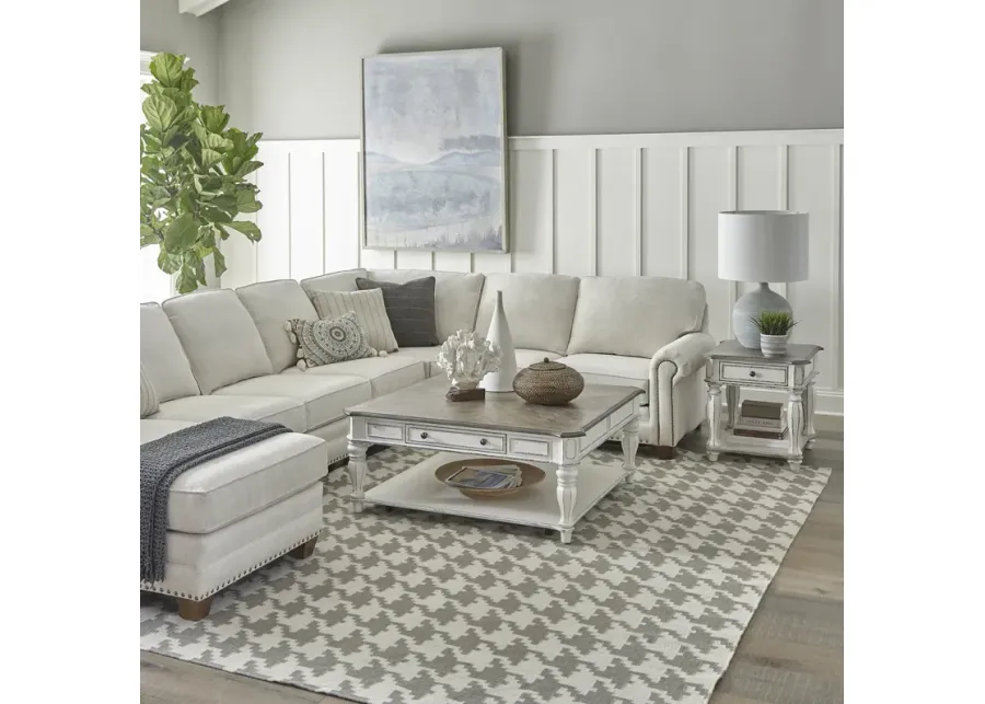 Liberty Furniture 3-Piece Antique White Weathered Bark Cocktail Table Set Magnolia Manor-48