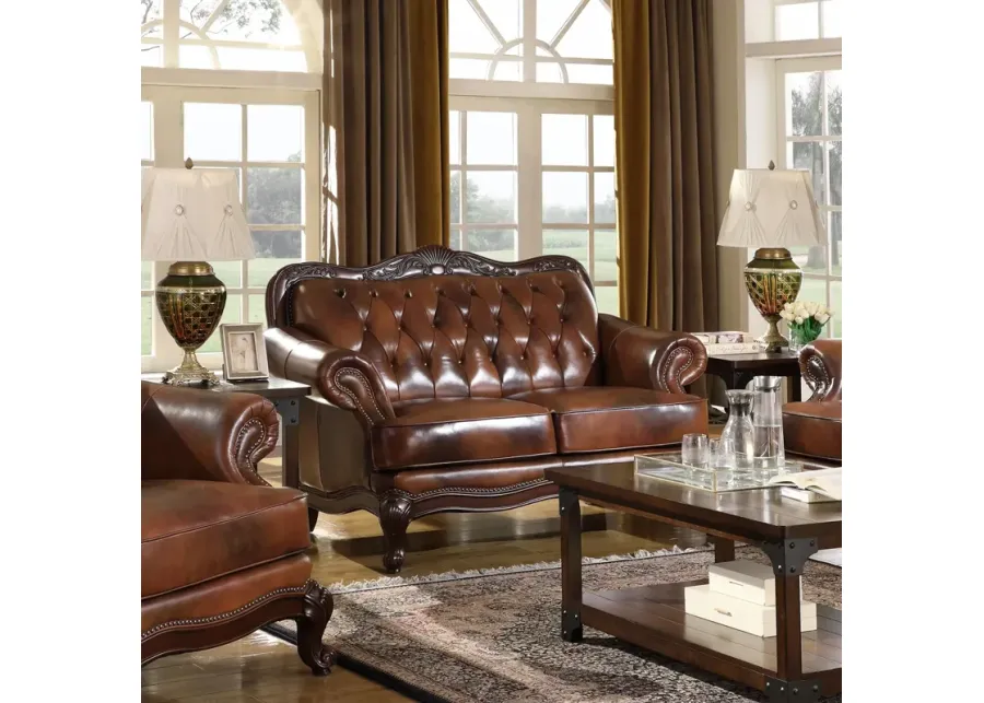 Coaster Victoria Full Leather Upholstered Rolled Arm Loveseat Brown-64