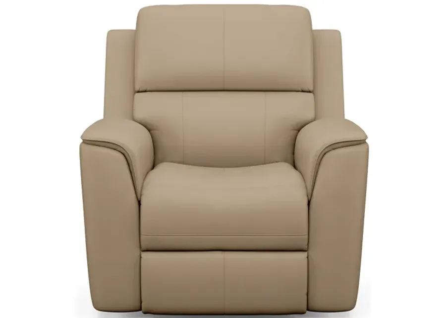 Flexsteel Henry Beige Leather Power Recliner with Power Headrest & Lumbar-40