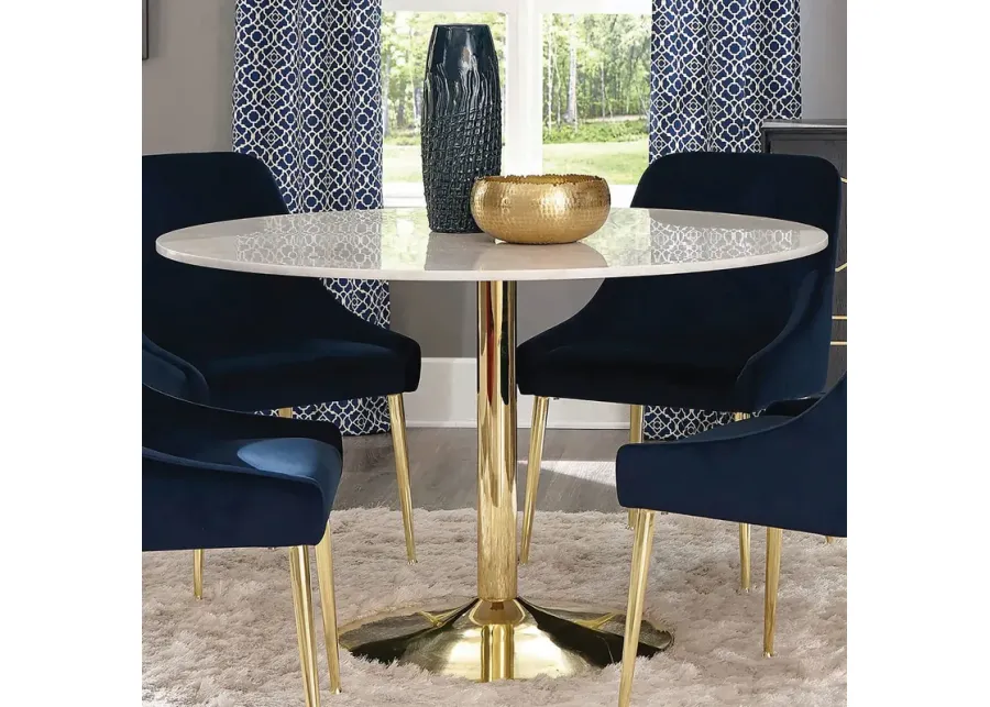 Coaster Kella Round 50 Inch Marble Top Dining Table White Marble-50