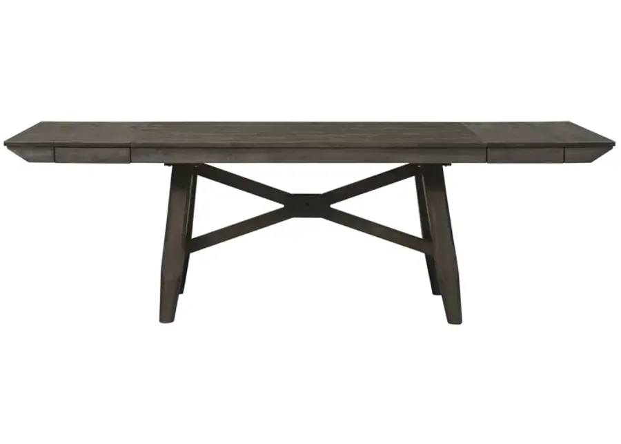 Liberty Furniture 6-Piece Dark Chestnut Trestle Dining Table Set with Upholstered Side Chairs Double Bridge