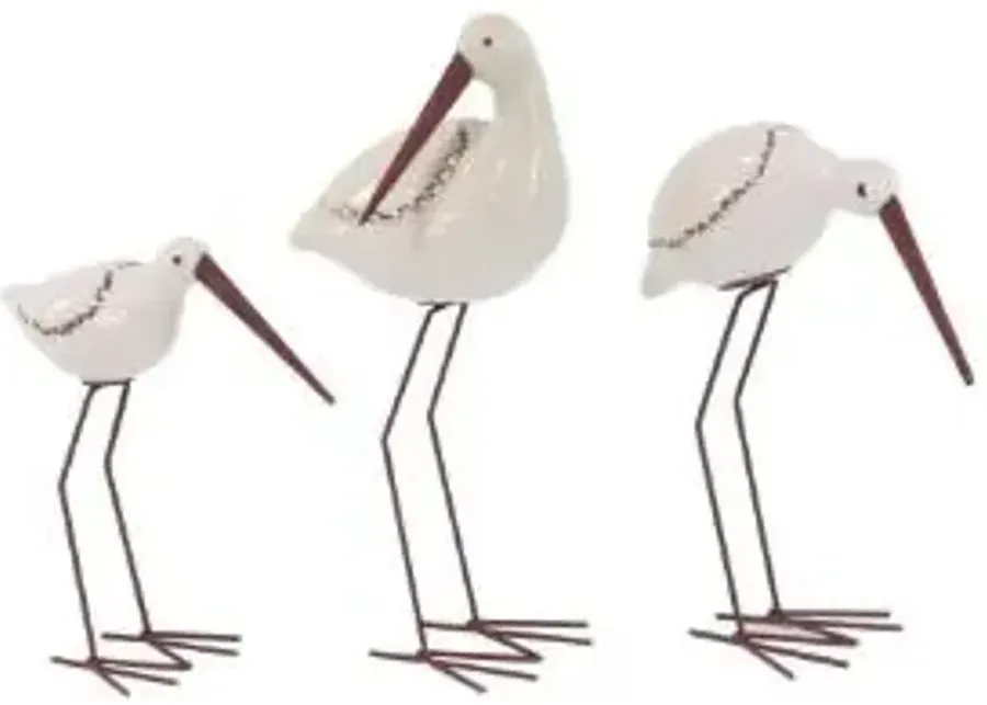 UMA Home Decor White Ceramic Bird Sculpture Set of 3 14"&10"&12"