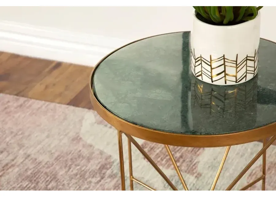 Coaster Eliska Round Green Marble Top Accent Side Table Antique Gold-14
