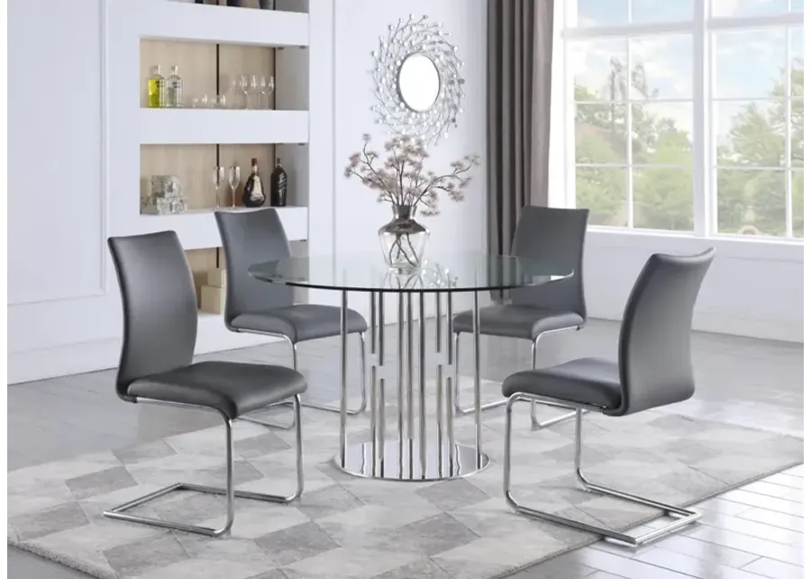 Chintaly Dining Set with Contemporary Round Glass Table & Modern Contour-Back Chairs-48