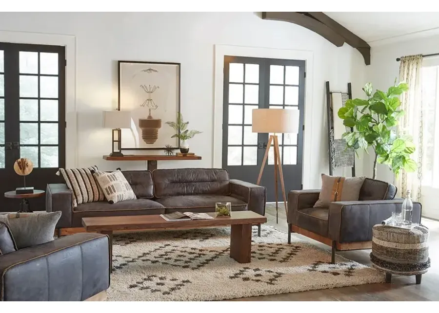 Home Trends Design Portofino Antique Distressed Ebony Leather Sofa-95