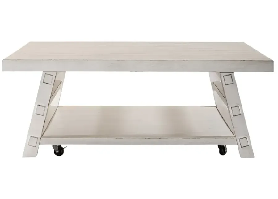 Liberty Furniture Modern Farmhouse Flea Market White Oversized Cocktail Table-48