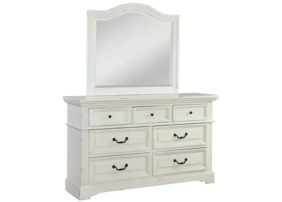 American Woodcrafters Complete Queen Bedroom Set Panel Bed, Dresser & Mirror Distressed Antique White Stonebrook-67