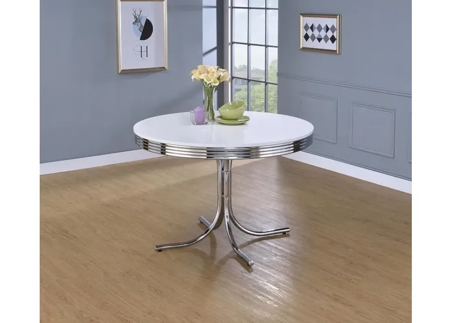 Coaster Retro Round 42 Inch Wood Top Dining Table White & Chrome-42