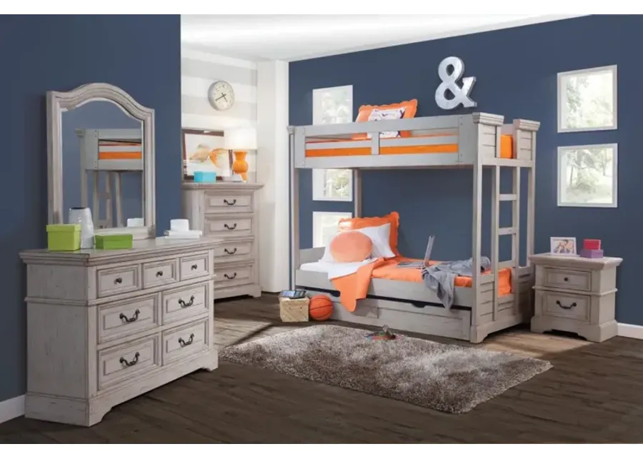 American Woodcrafters Stonebrook 3/3 Over 3/3 Bunk Bed with Trundle in Light Distressed Antique Gray-67