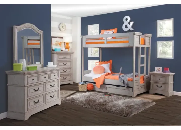 American Woodcrafters Stonebrook 3/3 Over 3/3 Bunk Bed with Trundle in Light Distressed Antique Gray-67