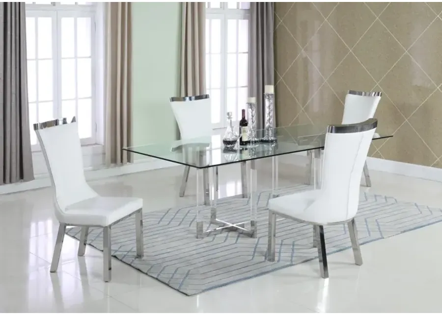 Chintaly Yasmin Contemporary Dining Set with 42 Inch X 72 Inch Glass Table & 4 Side Chairs-42