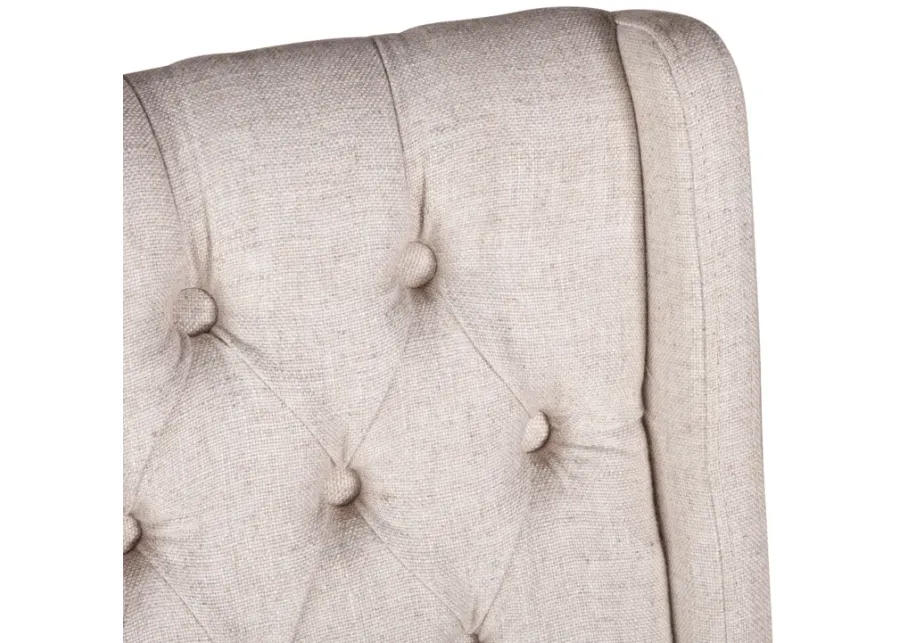 Home Trends Design White Natural Linen Tufted Wingback Back Dining Chair with Dark Wood Legs-20