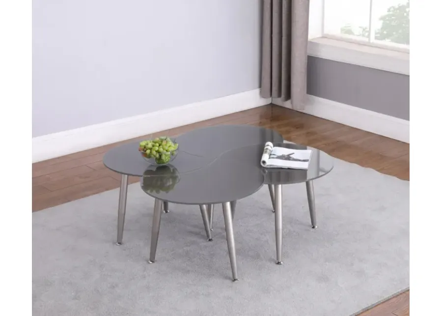 Chintaly Grey Contemporary Shaped-Top Glass Cocktail Table-24