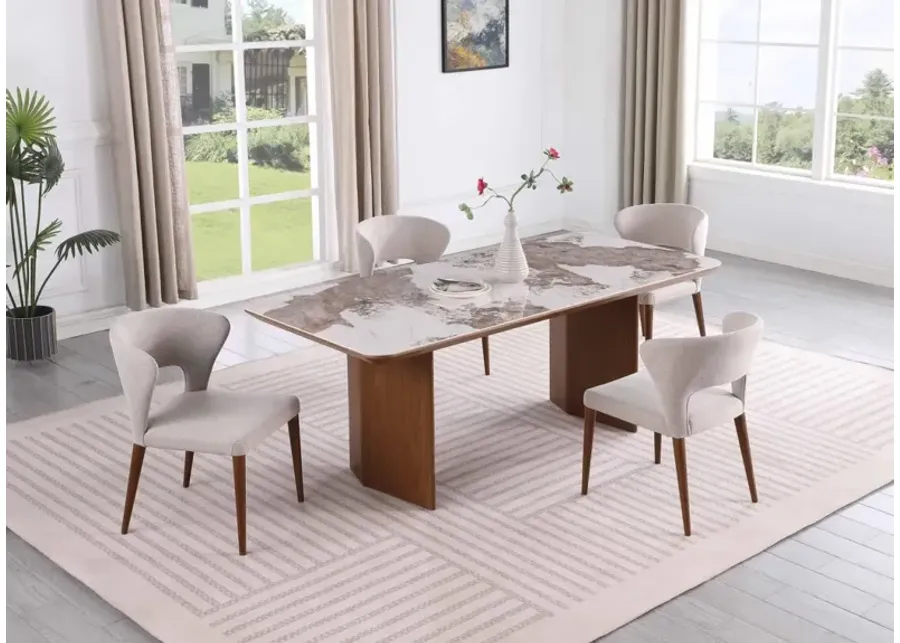 Chintaly Ruby Modern Dining Set with Ceramic Top Table & Open-Back Chairs-78.5