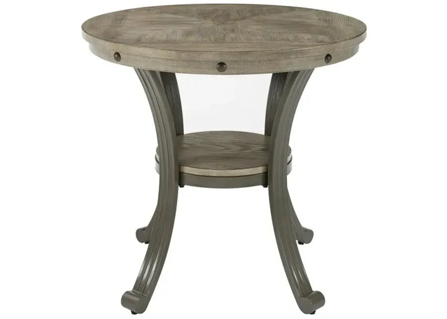Powell Franklin Metal & Wood Round Side Table Pewter-24