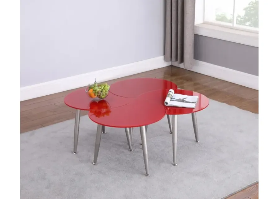 Chintaly Red Contemporary Shaped-Top Glass Cocktail Table-24