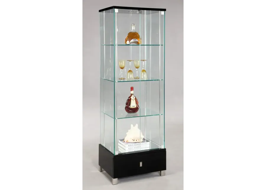 Chintaly Black Contemporary Glass Curio with Shelves Drawer & Led Lights-23.6 1 115465-chintaly-black-contemporary-glass-curio-with-shelves-drawer-led-lights-23-6-1.webp