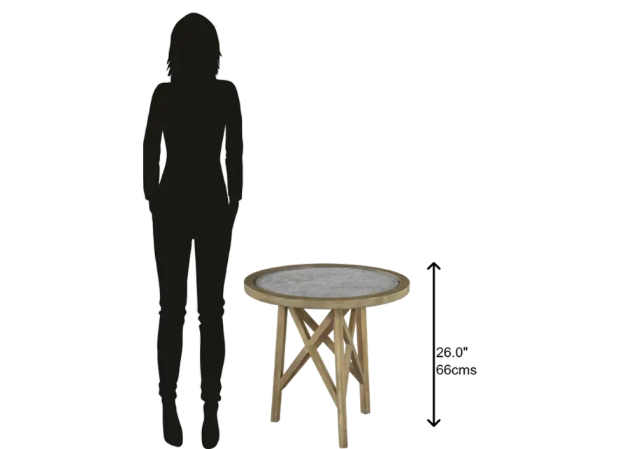 Hekman Round End Table Galvanized Metal Top with Tack Border Special Reserve-26