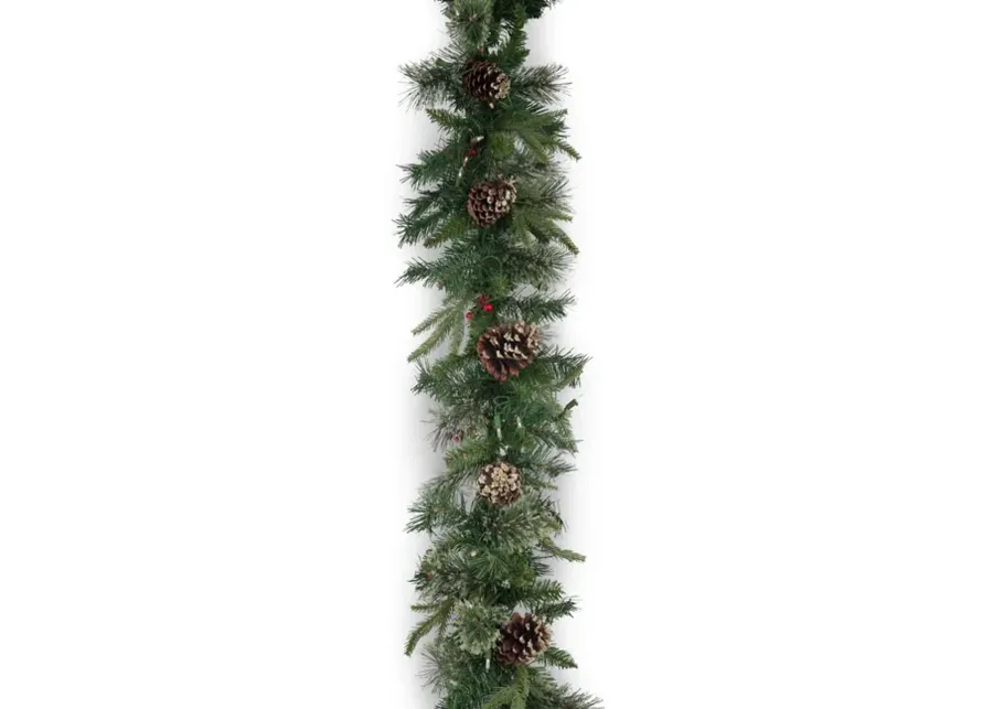 Cashmere Pine II 9  Pre-Lit Garland With Red Berries And Pine Cones
