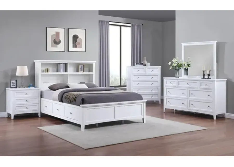 Chesapeake Twin Storage Bookcase Bedroom Suite with 3 Drawer Nightstand - White