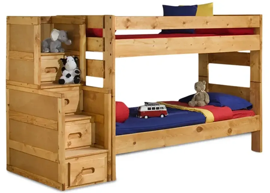 Bunkhouse Wrangler T T Bunk Bed With Stairway Chest - Cinnamon