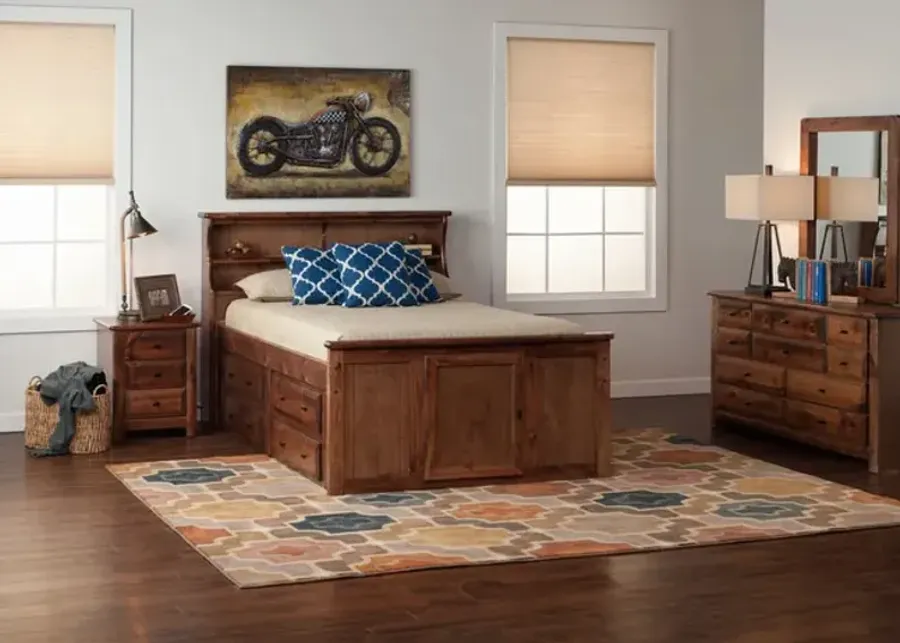 Laguna American Chestnut Bookcase Bedroom Suite with 1 Side Storage - Full