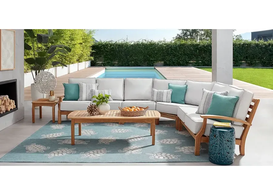 Pleasant Bay Teak 4 Pc Outdoor Sectional with Dove Cushions-119