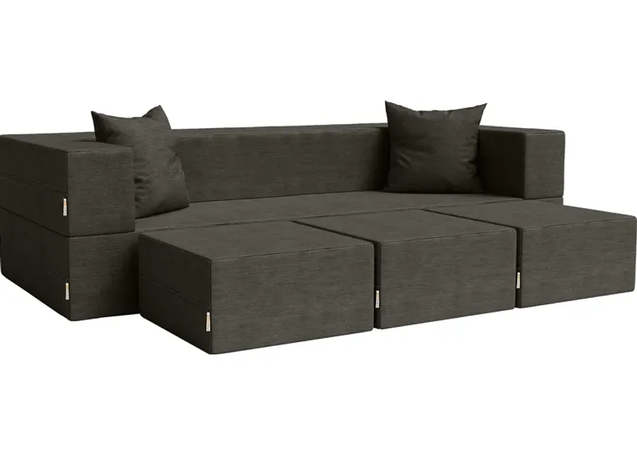 Kids Alfy Charcoal Sofa & Ottoman, Set of 4-Charcoal