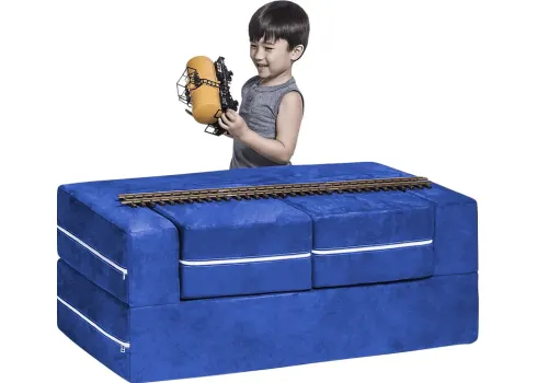 Kids Cubblie Blue Convertible Loveseat And Ottoman-Blue - Furniture