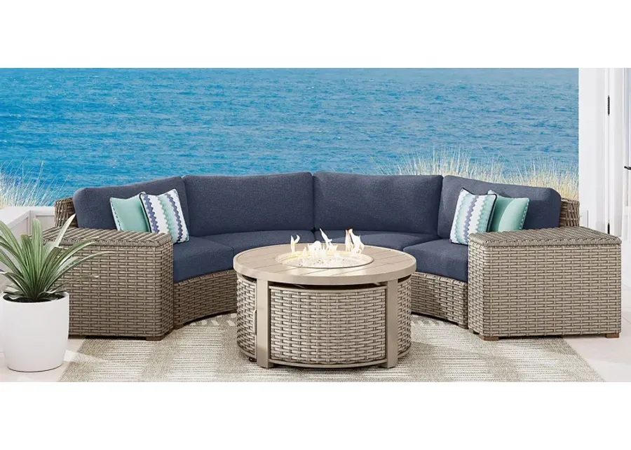 Siesta Key Driftwood 4 Pc Outdoor Curved Sectional with Ink Cushions-151