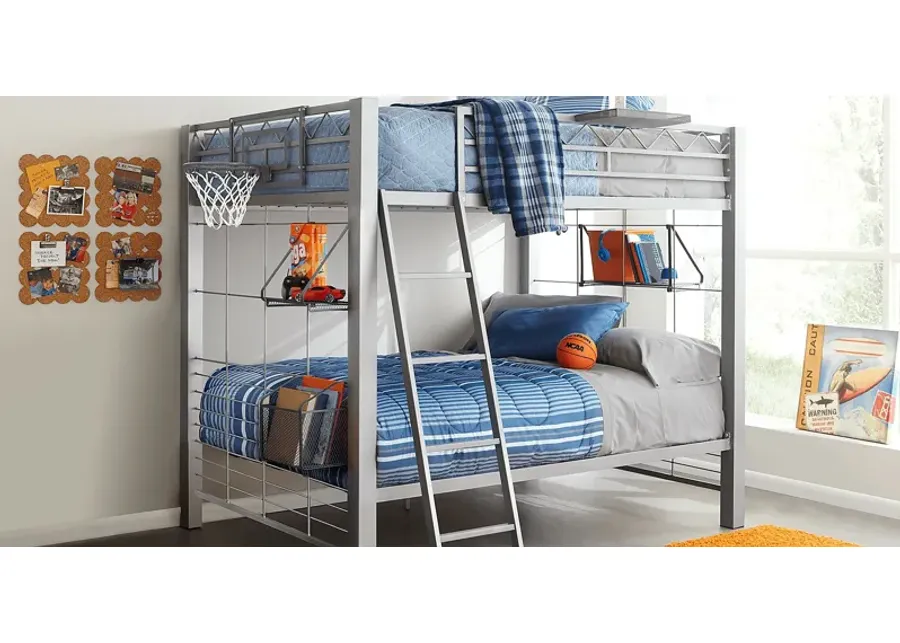 Build-a-Bunk Gray Full/Full Bunk Bed with Gray Accessories and Basketball Hoop-79.75