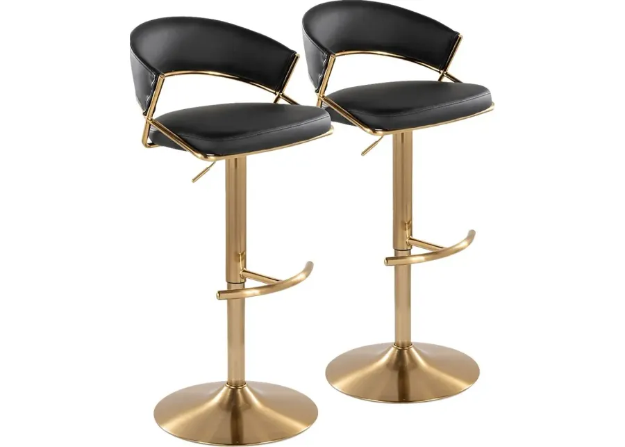 Harborson II Black Adjustable Swivel Barstool, Set of 2-Black