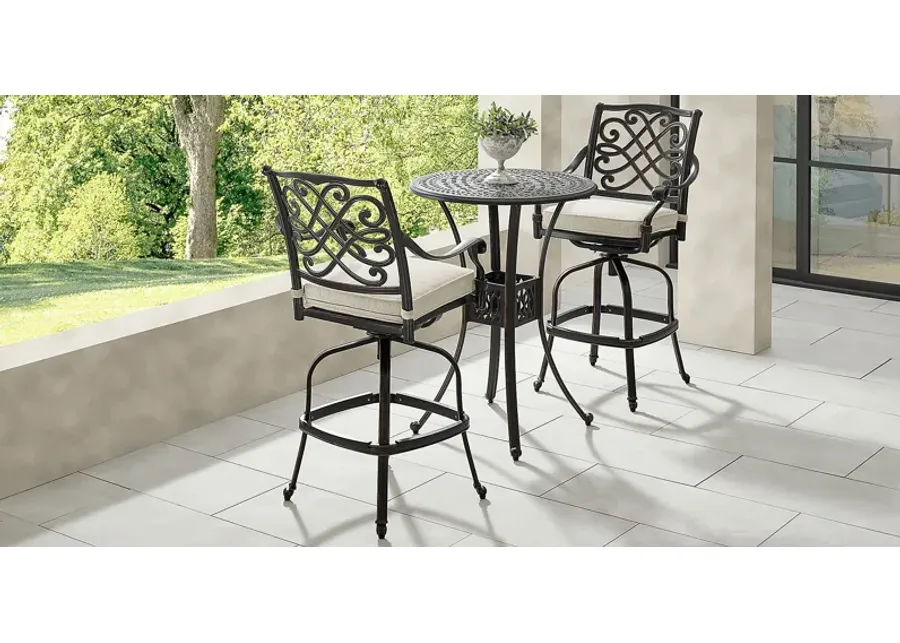 Carina Bronze 3 Pc 30 in. Round Bar Height Outdoor Dining Set with Desert Cushions