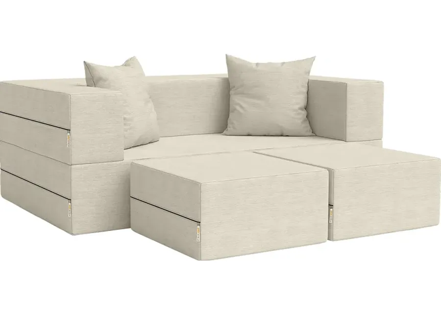 Kids Alfy Ivory Loveseat & Ottomans, Set of 3-Ivory