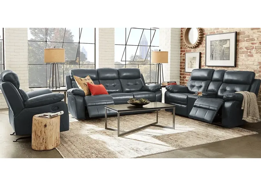 Antonin Blue Leather 2 Pc Reclining Living Room