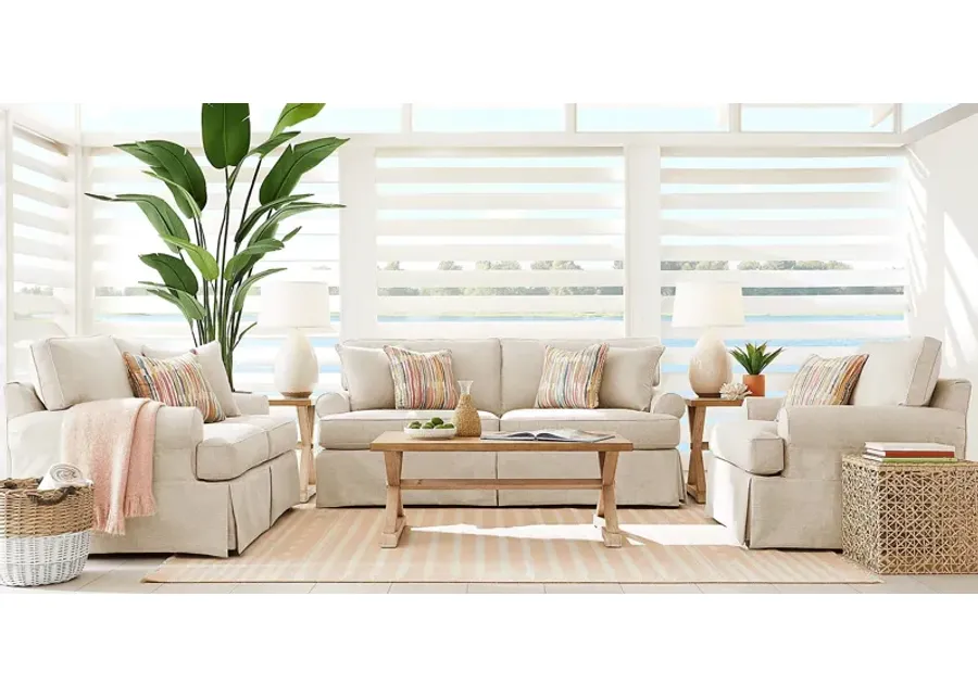 Beachside Walk Linen Textured Slipcover 8 Pc Living Room