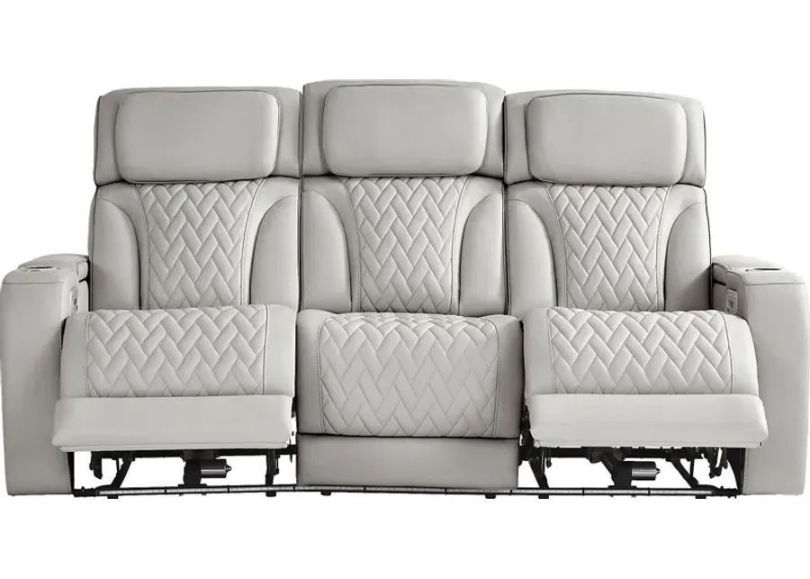 Port Royal Gray Leather Triple Power Reclining Sofa-86.25
