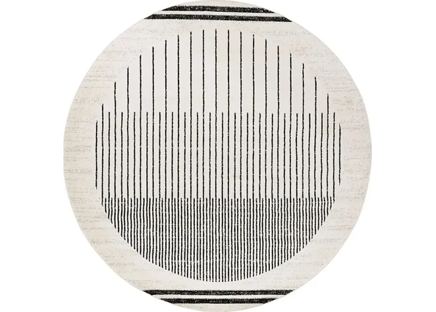 Spofford IV Black 5'3 Round Rug-Off-White, Black