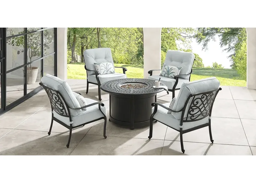 Carina Bronze 5 Pc Outdoor Fire Pit Seating Set with Sky Cushions