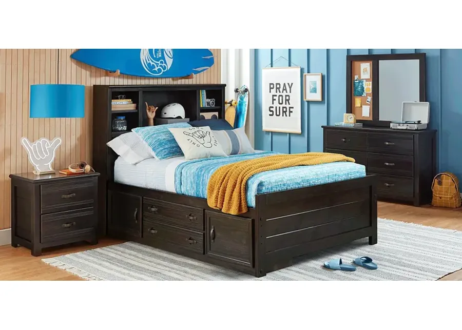 Kids Creekside 2.0 Charcoal Full Bookcase Bedroom with 2 Storage Side Rails