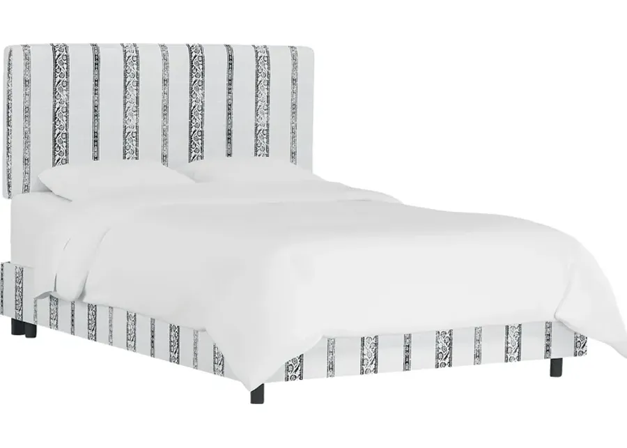 Kids Classical Notes White-Gray Full Upholstered Bed-Gray, White