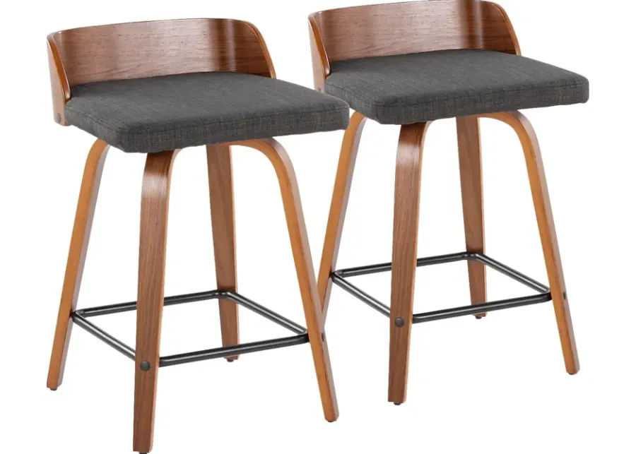 Wetherburn I Charcoal 24" Swivel Counter Height Stool, Set of 2-Charcoal