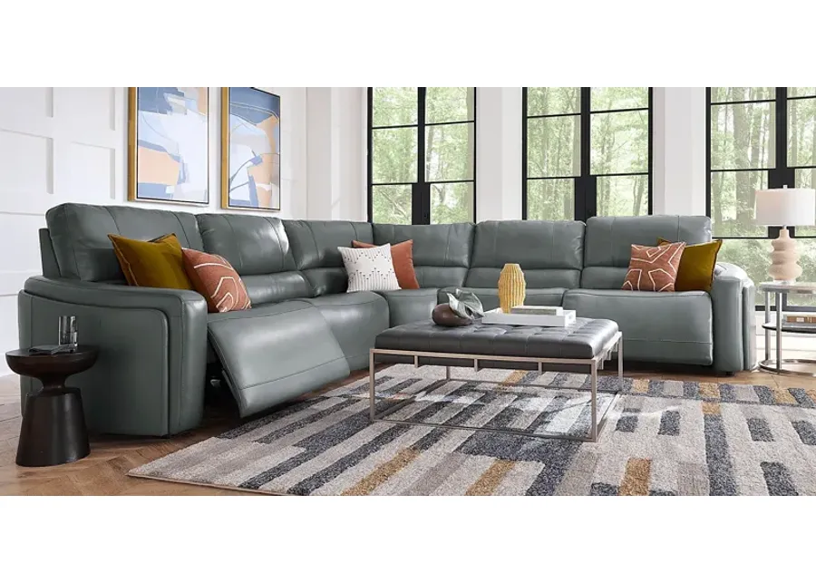 Cascade Way by Shaquille O'Neal Home Blue Leather 5 Pc Dual Power Reclining Sectional-152.25