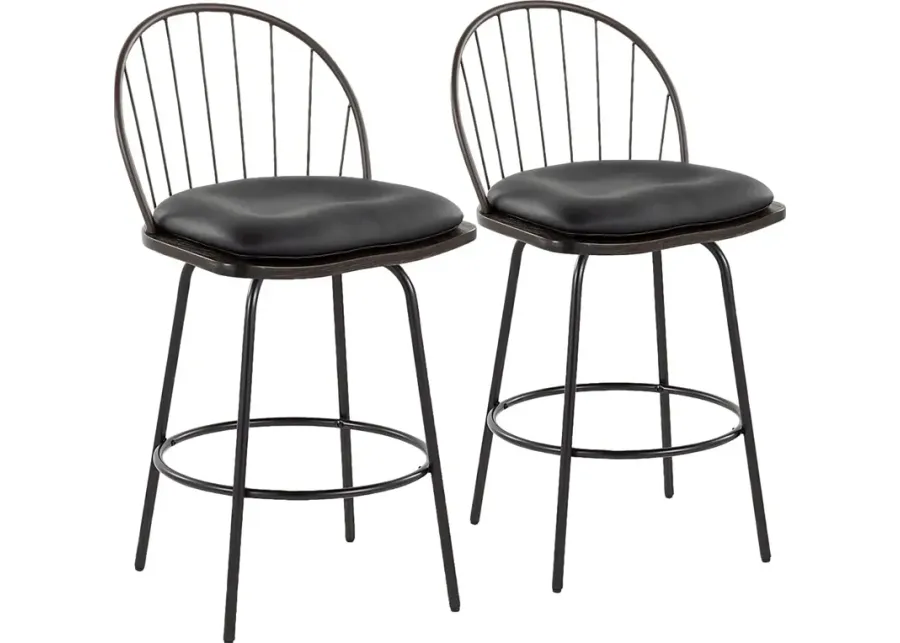 Charlias VII Black Swivel Counter Height Stool, Set of 2-Black